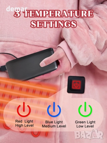 MAXEVE Отопляем суитшърт с качулка и батерия 10000mAh, голям суитшърт, топъл мек розов, снимка 4 - Суичъри - 52097440