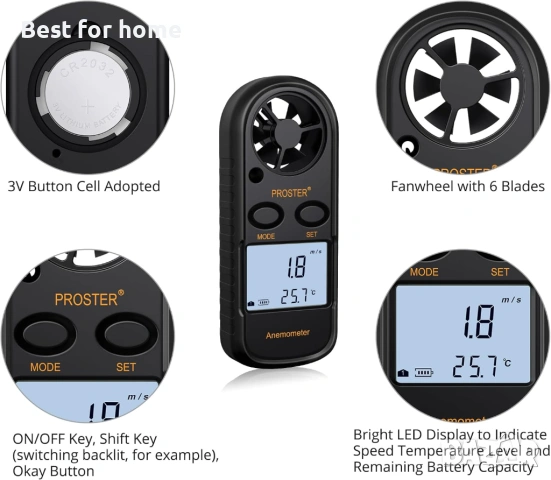 Proster Anemometer - Ръчен анемометър 3 в 1 , снимка 4 - Друга електроника - 53258265