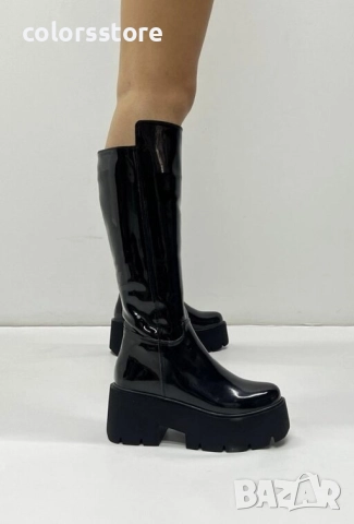 Ботуши на платформа - черен лак - BG20 , снимка 2 - Дамски ботуши - 52295109