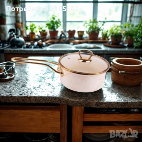 Касерола с капак Goldmann 16x8см. 1.5л./18x9см. 2л. Емайл. Индукция. Бял/Старо злато, снимка 2 - Съдове за готвене - 51500660