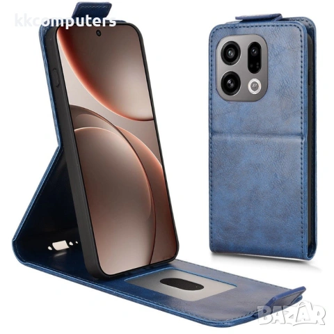Вертикален Кожен Калъф за Oppo Find X9 5G - Флип, Магнитен, Стойка, Слот за Карта, Вкл. Протектор - , снимка 2 - Калъфи, кейсове - 53417052