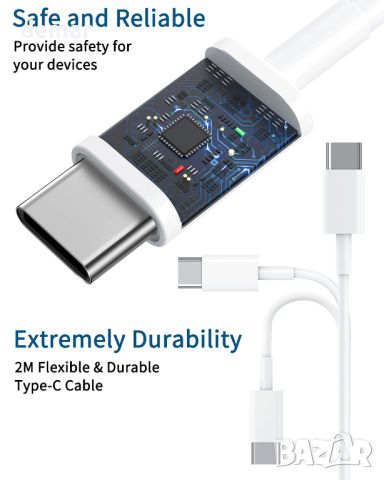 Dresz USB C бързо зарядно устройство и кабел, 20w и кабел тип-C към тип-C 2M, снимка 6 - Друга електроника - 45436858