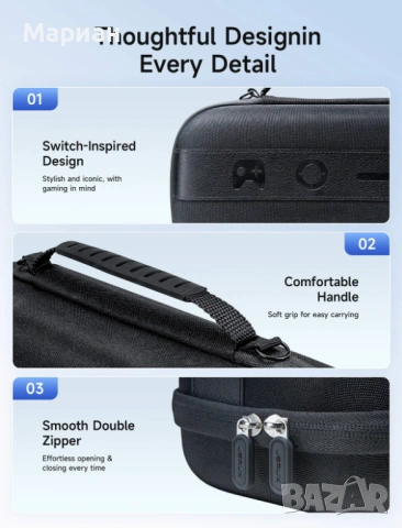 Преносим Калъф Кейс за Nintendo Switch 2 черен JSAUX, снимка 3 - Аксесоари - 53659166