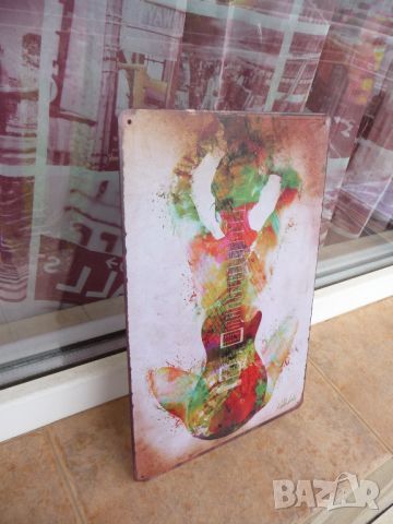 Метална табела картина еротика китара музика рок живопис кок бои струни, снимка 2 - Декорация за дома - 45456346
