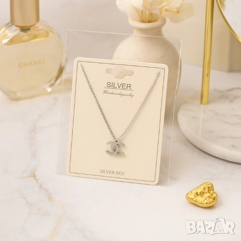 Сребърно колие с елегантна висулка – стил и блясък за всякакъв повод chanel, снимка 5 - Колиета, медальони, синджири - 51926376
