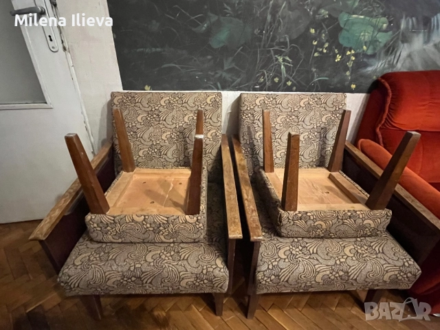 Ретро комплект 2 фотьойла + 2 табуретки + холна маса – 150 лв, Стара Загора, снимка 5 - Дивани и мека мебел - 52178796