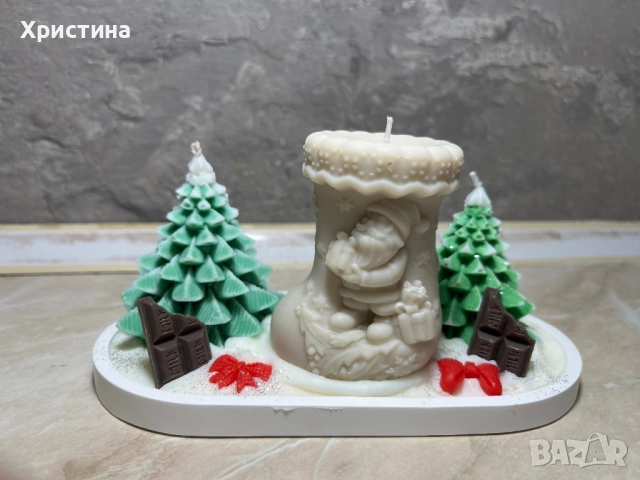 Коледен подарък Соева ръчно изработена свещ