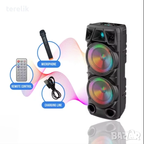 №1 Нова ZQS 8210 2х8 120W 6500mah 2 микрофона ПРЕНОСИМА КАРАОКЕ КОЛОНА, снимка 16 - Аудиосистеми - 53163688