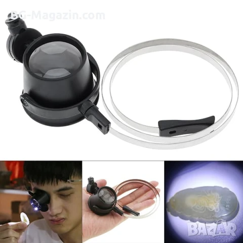 Професионална мощна увеличителна лупа глава за око с LED осветление часовникарска бижутерска лед, снимка 7 - Други инструменти - 50921213