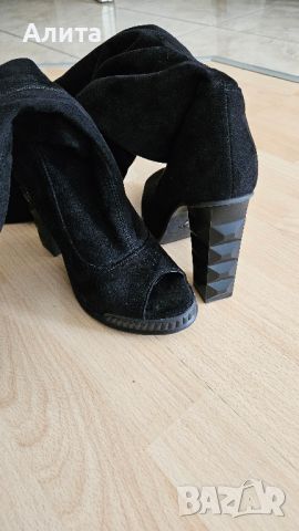 Чизми черни пролетни с ток, снимка 3 - Дамски обувки на ток - 45485090