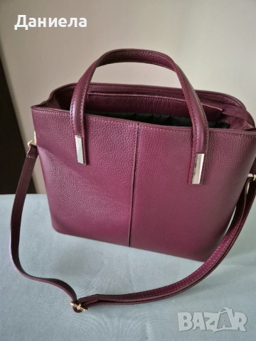 Дамска кожена чанта в бордо 