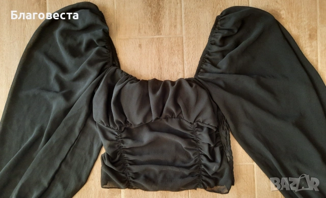 Къса блуза с разкроени шифонени ръкави , снимка 2 - Блузи с дълъг ръкав и пуловери - 53770126