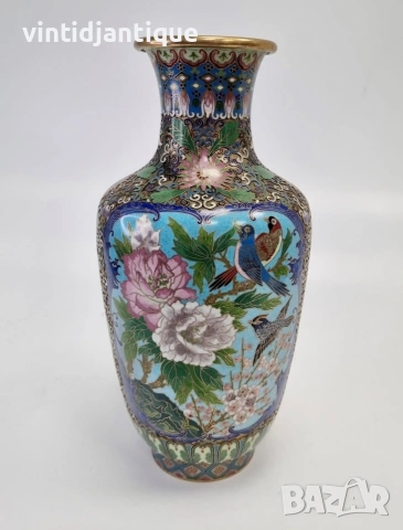 Елегантна декоративна китайска Cloisonné ваза, снимка 3 - Вази - 54062159