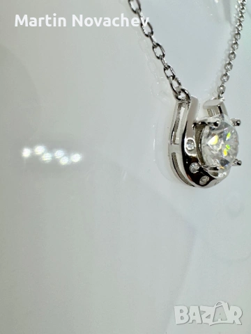 Сребърно колие с мойсанит (Диамант) 1 карат, снимка 4 - Колиета, медальони, синджири - 53664061