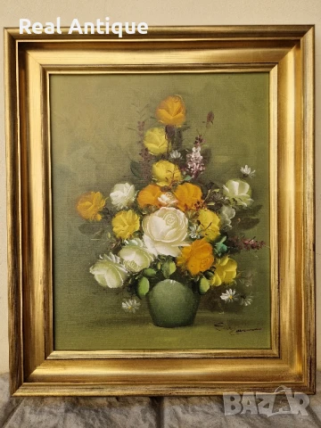 Страхотен антикварен белгийски натюрморт масло платно автор , снимка 3 - Антикварни и старинни предмети - 50781795