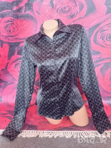 Черно-бяла сатенена риза М, снимка 1