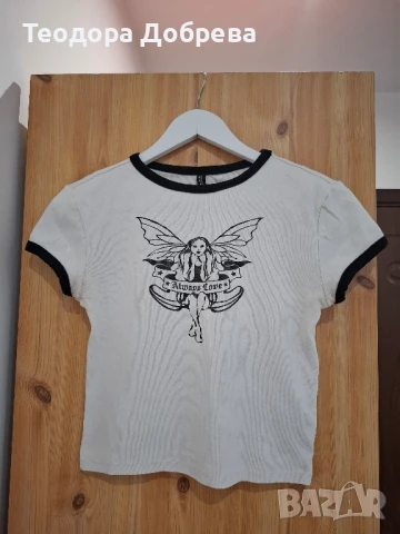 Бяла тениска с принт от H&M