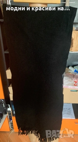 Зимен черен шал  с ресни (фина вълна virgin wool), снимка 5 - Шалове - 53056623