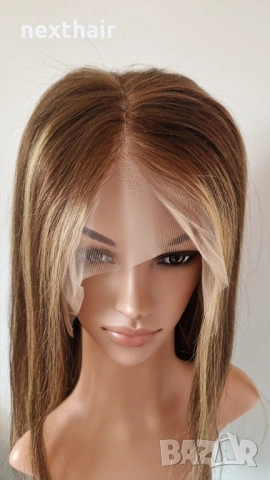 Естествена перука от бразилска коса 70–75 см – Lace Front 13x6, кафява с руси кичури, 200% плътност, снимка 10 - Аксесоари за коса - 53163180