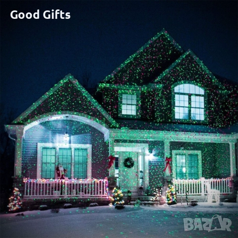 Коледен лазерен прожектор Star Shower – фасадна украса със зелени и червени лъчи, снимка 7 - Прожектори - 52099240