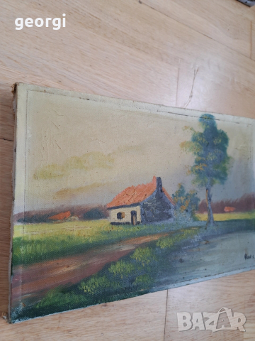 стара авторска мини картина ферма в гората М1, снимка 4 - Картини - 54013604