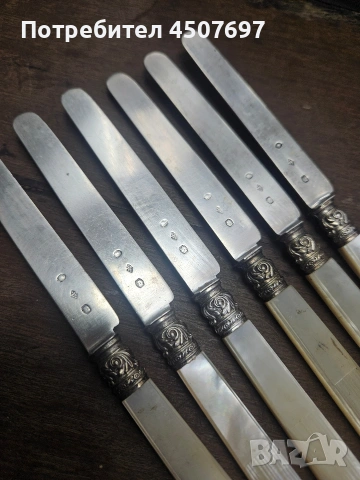 сребърни прибори 6 ножа, маркирани., снимка 3 - Ножове - 53021823
