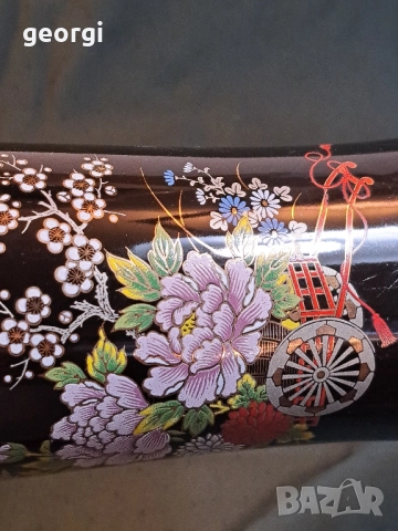 японска порцеланова ваза с флорални мотиви и позлата 27/2, снимка 4 - Вази - 51460821