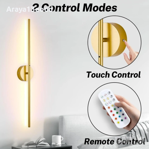 Pinrutar LED стенни лампи – комплект от 2 бр., безжични, с дистанционно и 15 цвята, снимка 4 - Лед осветление - 54143402