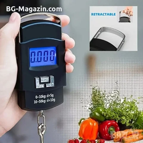 Електронен ръчен дигитален кантар везна за самолетен багаж куфар храна риболов кухненски до 50кг, снимка 9 - Везни - 50921391