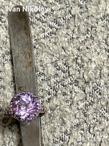 Дамски сребърен пръстен с 3 карата естествен аметист, брилянтна шлифовка!, снимка 2 - Пръстени - 52932174