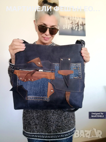 Дамска кожена чанта,Голяма синя кожена чанта,Чанта от естествена италианска кожа, снимка 5 - Чанти - 45036616