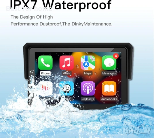 CARabc 5" IPS сензорен екран, преносим Apple Carplay за мотоциклет, снимка 2 - Друга електроника - 53381307