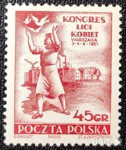Полша, лот марки от 1950 и 1951 г. , снимка 5 - Филателия - 53612046