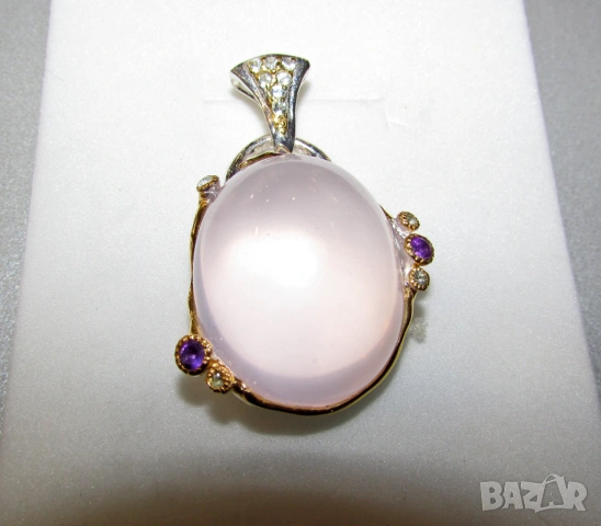 925 сребърно колие с розов кварц 50 карата подходящо за подарък , снимка 3 - Колиета, медальони, синджири - 53724821