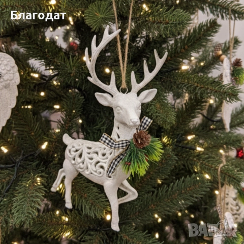 Коледни играчки за елха „Winter White Elegance“ – луксозни висящи декорации с натурален завършек и с, снимка 10 - Декорация за дома - 52463575