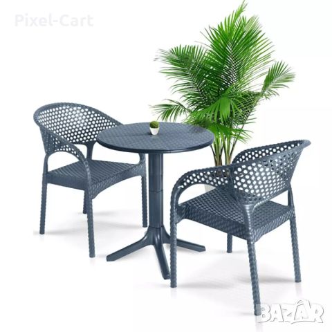 Градински комплект - маса и 2 стола в ратанов дизайн, снимка 9 - Маси - 46407958