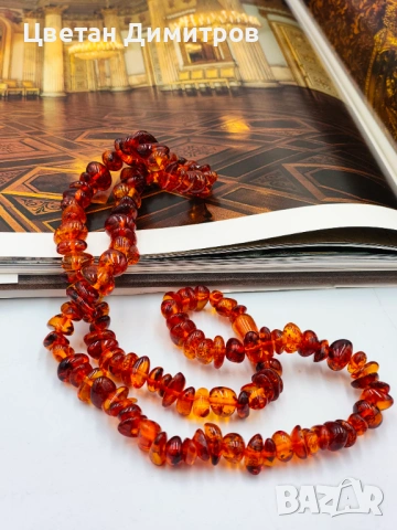 колие от руски естествен тъмен кехлибар, цвят коняк 100% натурален Балтийски кехлибар., снимка 4 - Колиета, медальони, синджири - 53045235