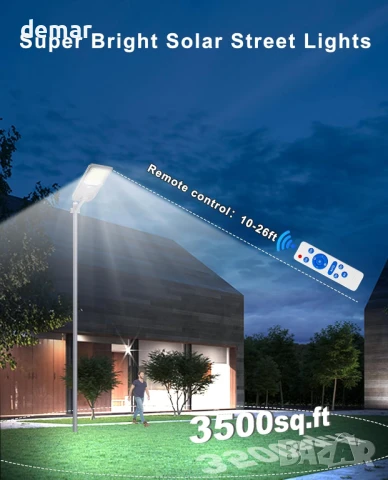 JAYNLT Соларна улична LED лампа, от здрач до зори, сензор за движение, снимка 4 - Соларни лампи - 51338973