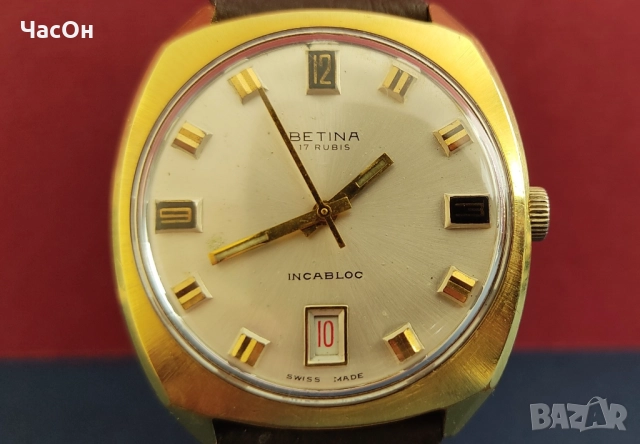 BETINA - швейцарски, механичен, 20 микрона позлата, снимка 2 - Други ценни предмети - 51989129
