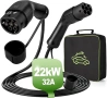 Заряден кабел тип 2 32 A 22 KW трифазен 5 м заряден кабел за електрически автомобили тип 2 универсал, снимка 1