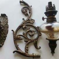 Стара газена лампа с голяма бронзова стойка за стена, снимка 4 - Антикварни и старинни предмети - 45885922