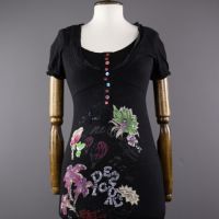 Desigual L, XL- Лятна рокля в черно с флорален принт и разноцветни копченца , снимка 4 - Рокли - 45679155