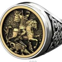 Нов сребърен пръстен с позлата-Свети Георги 925, снимка 1 - Пръстени - 45493441