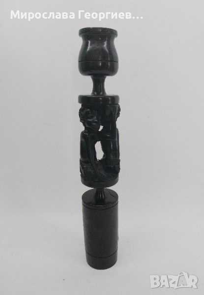 Винтидж африкански свещник, ръчна дърворезба, снимка 1