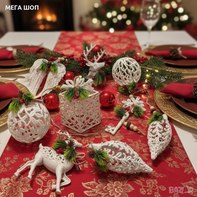 Коледни играчки за елха „Winter White Elegance“ – луксозни висящи декорации с натурален завършек и с, снимка 1