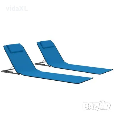 vidaXL Сгъваеми плажни постелки, 2 бр, стомана и плат, сини(SKU:44327), снимка 1