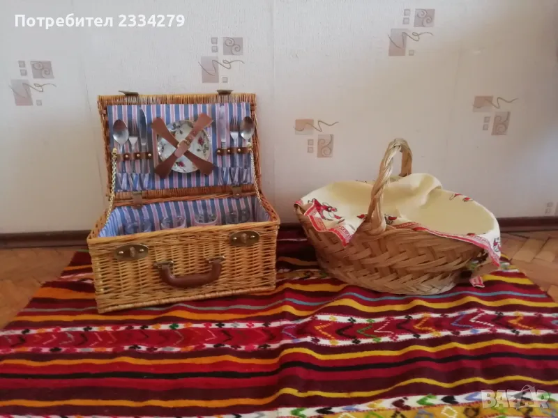 Стари ратанов куфар и кошница за пикници,туризъм,риболов и други. , снимка 1