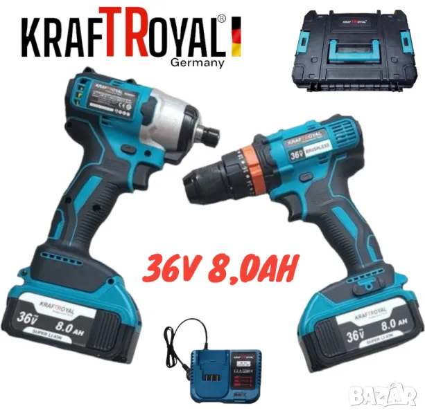 Комплект 2в1 Акумулаторен Винтоверт и Безжичен Импакт Драйв 36V 8Ah KrafT Royal ПРОМО , снимка 1