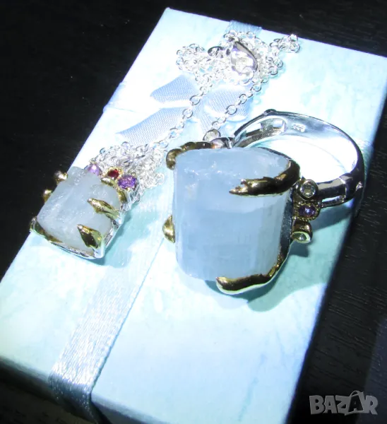 Сребърен комплект с аквамарини, снимка 1