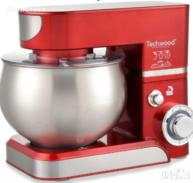 Планетарен миксер с купа от инокс Techwood TRO-1055, 1000W, 5л., 3бъркалки, 6степени + Pulse, Червен, снимка 1